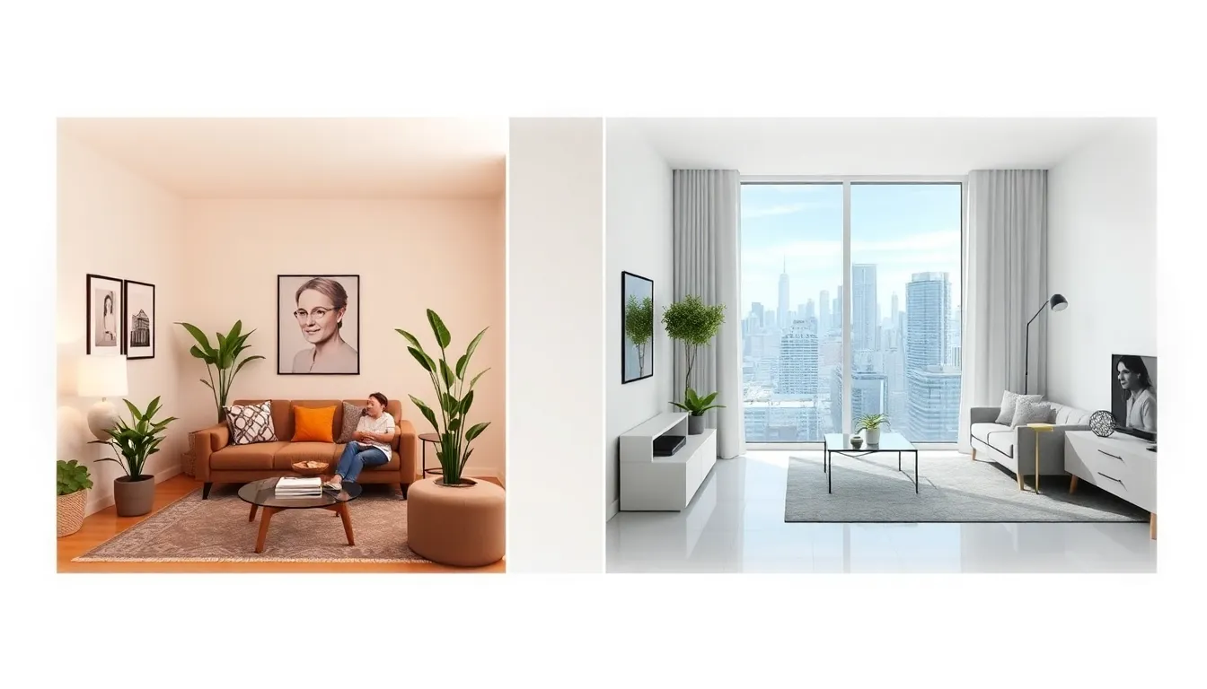 split image showing a cozy condo and a bright apartment.