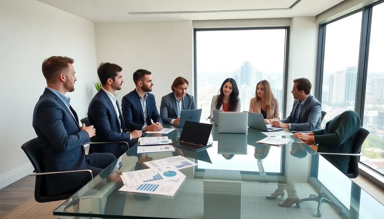 diverse real estate agents collaborating in a modern office.